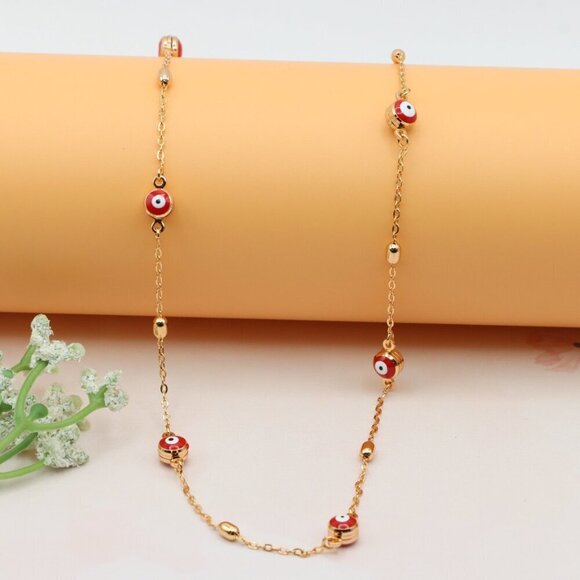 Rose Gold Evil Eye Necklace with Red Beads, Elegant and Unique, XPNL0250 - Picture 6 of 12